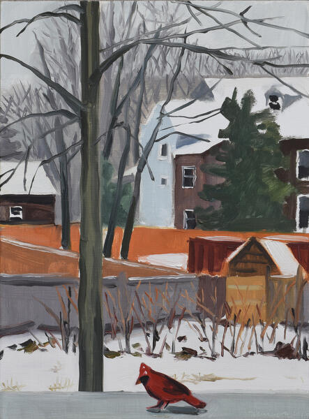 Backyard in Winter with Cardinal